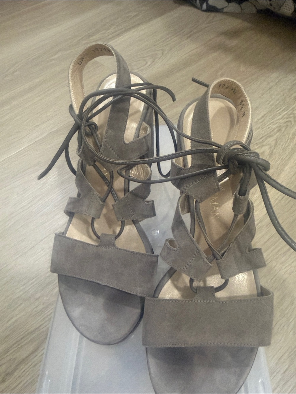 Stuart Weitzman Taupe Suede Lace-Up Heels